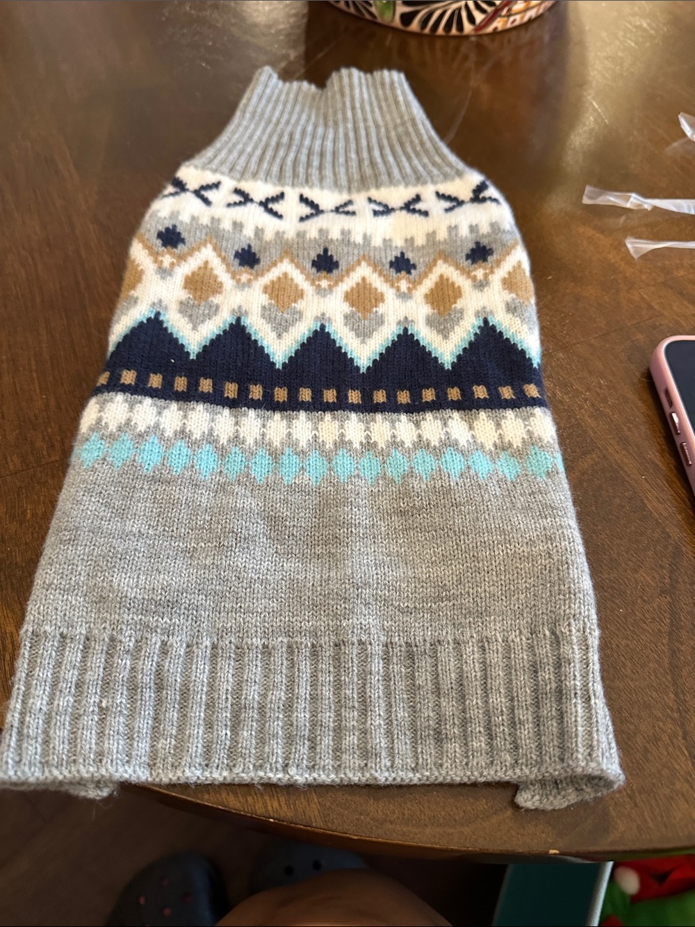 Pet’s Grey Fair Isle Knit Sweater - Classic Pattern